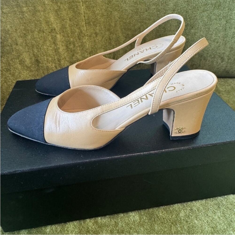 CHANEL Slingback cap toe heels shoes pumps 36 - Picture 5 of 10